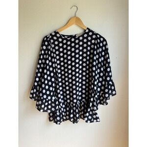 Michael Kors Womens Black White‎ Polka Dot Ruffle Sleeve Peplum Blouse Small